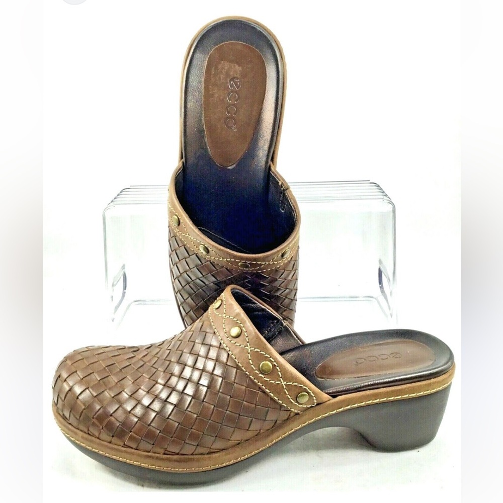 Ecco Boho Style woven Leather Comfort Clogs Sz 38 (8)